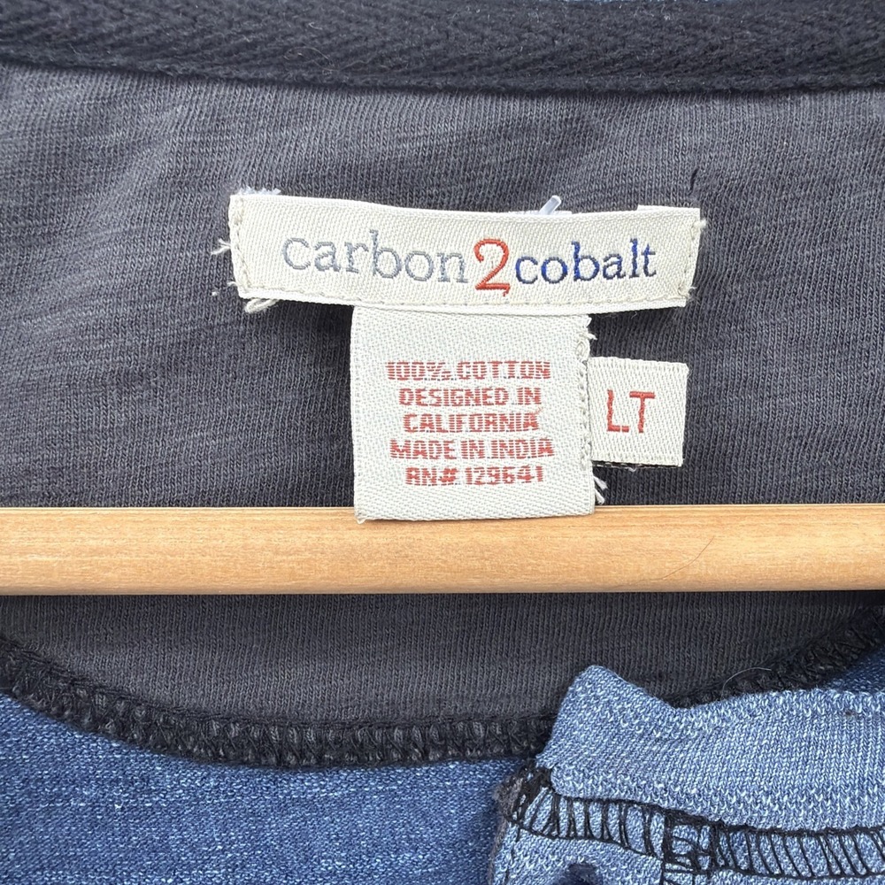 Carbon 2 Cobalt Watermark Henley Long Sleeve Shirt L Tall Blue Camp Textured - Picture 2 of 7